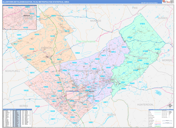 Allentown-Bethlehem-Easton Metro Area Digital Map Color Cast Style